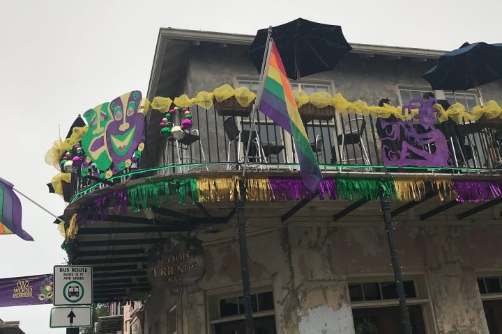 a close up of a colorful building